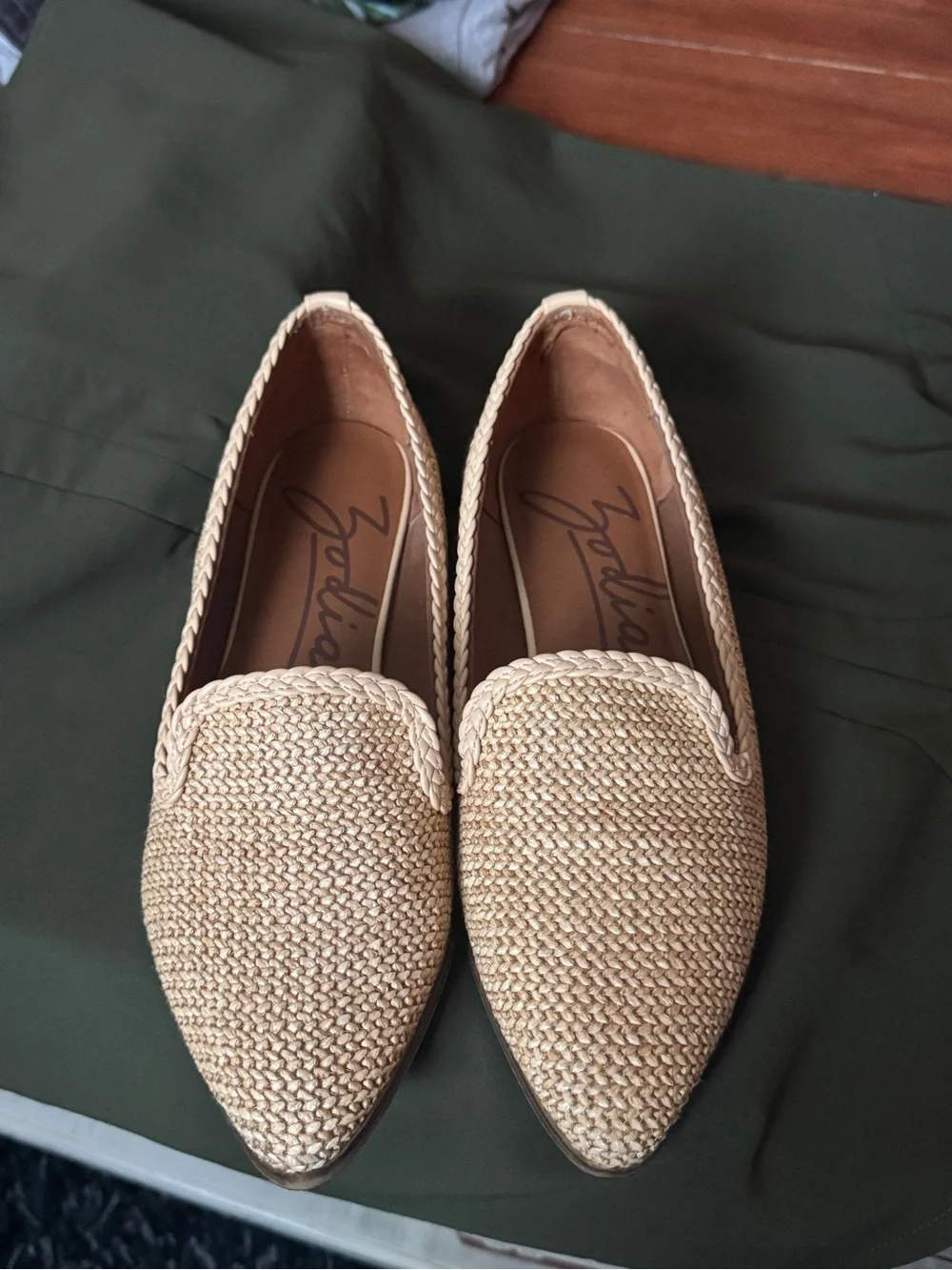 Zodiac Natural Woven Pointed-Toe Flats